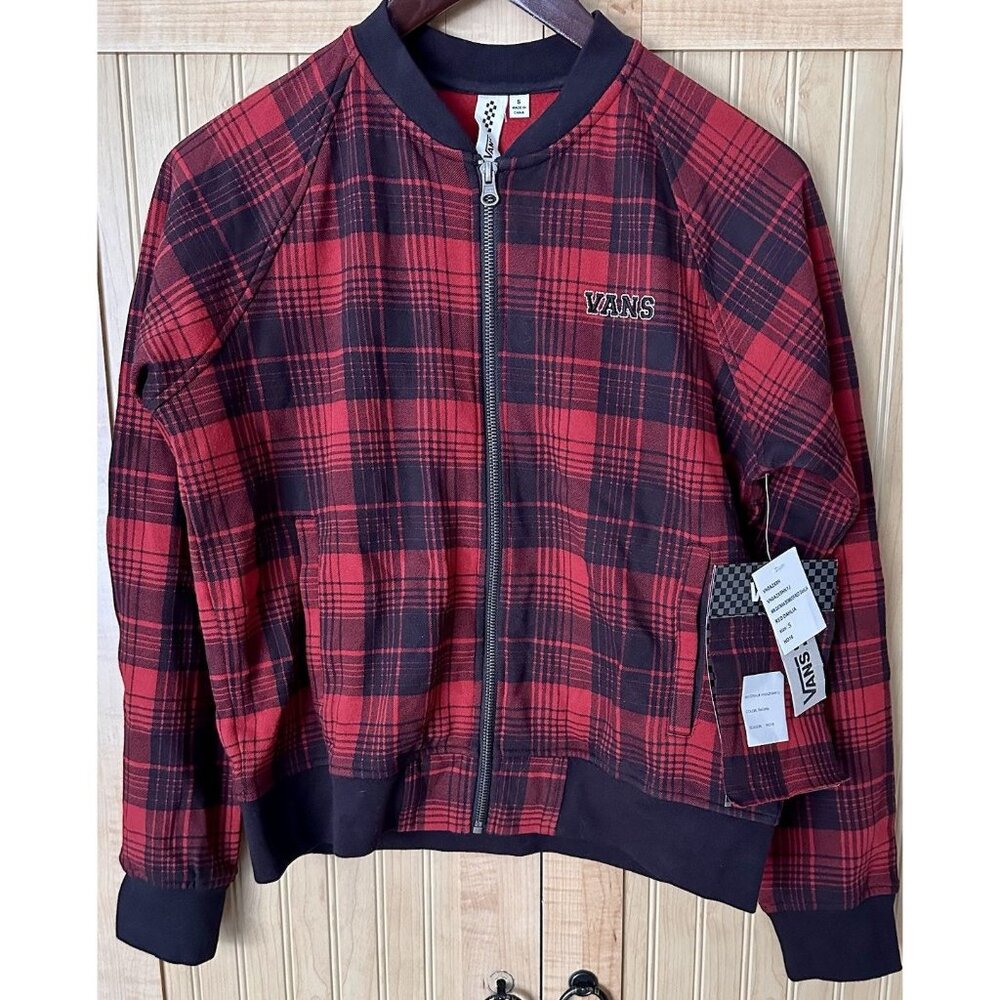 NWT VANS Jacket Women's Size Small Red Black‎ lined Plaid Skater Coat